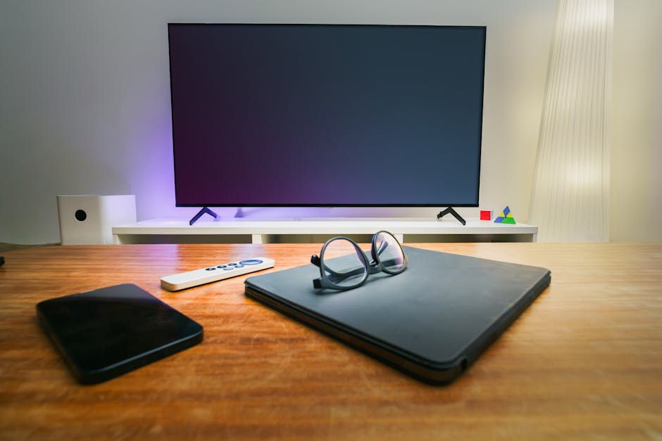 Smart-home devices including a hub, voice speaker and bulb arranged in a modern living room